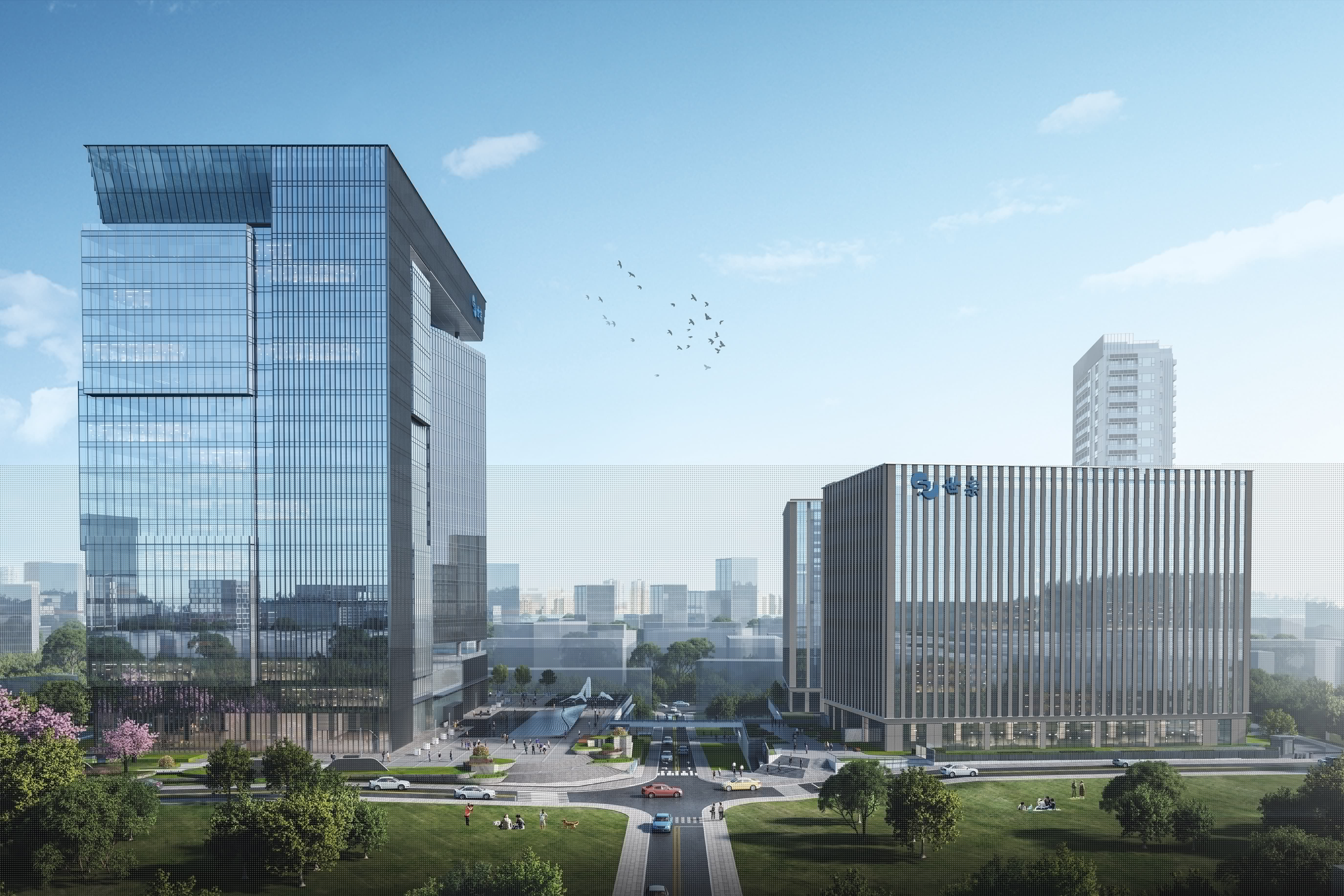 世锦园区——世宗瑞合 A/B 座双塔及配套建筑全景